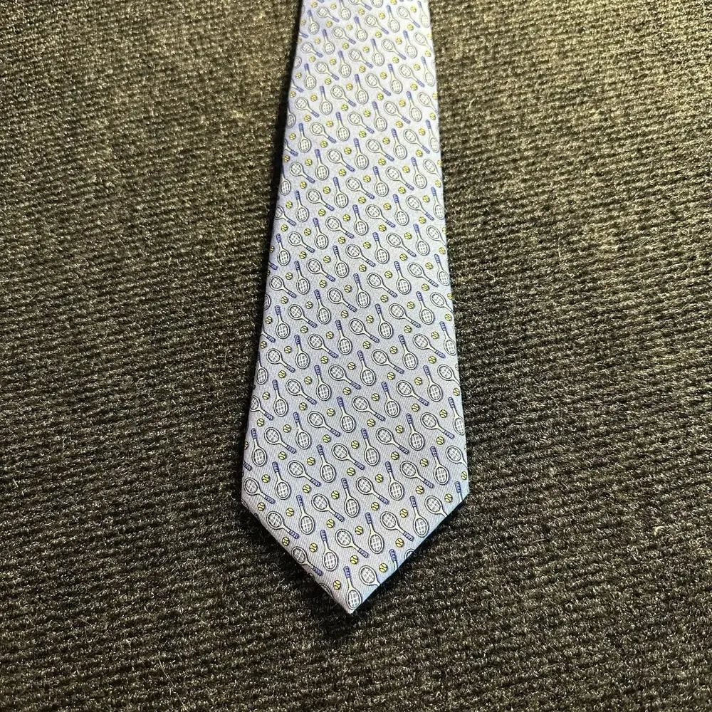Vineyard Vines Men's Silk Tie Light Blue Tennis Rackets Balls Novelty Preppy USA